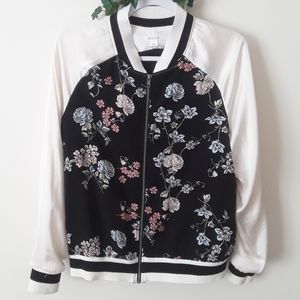 Floral Satin Like Bomber Varsity Jacket